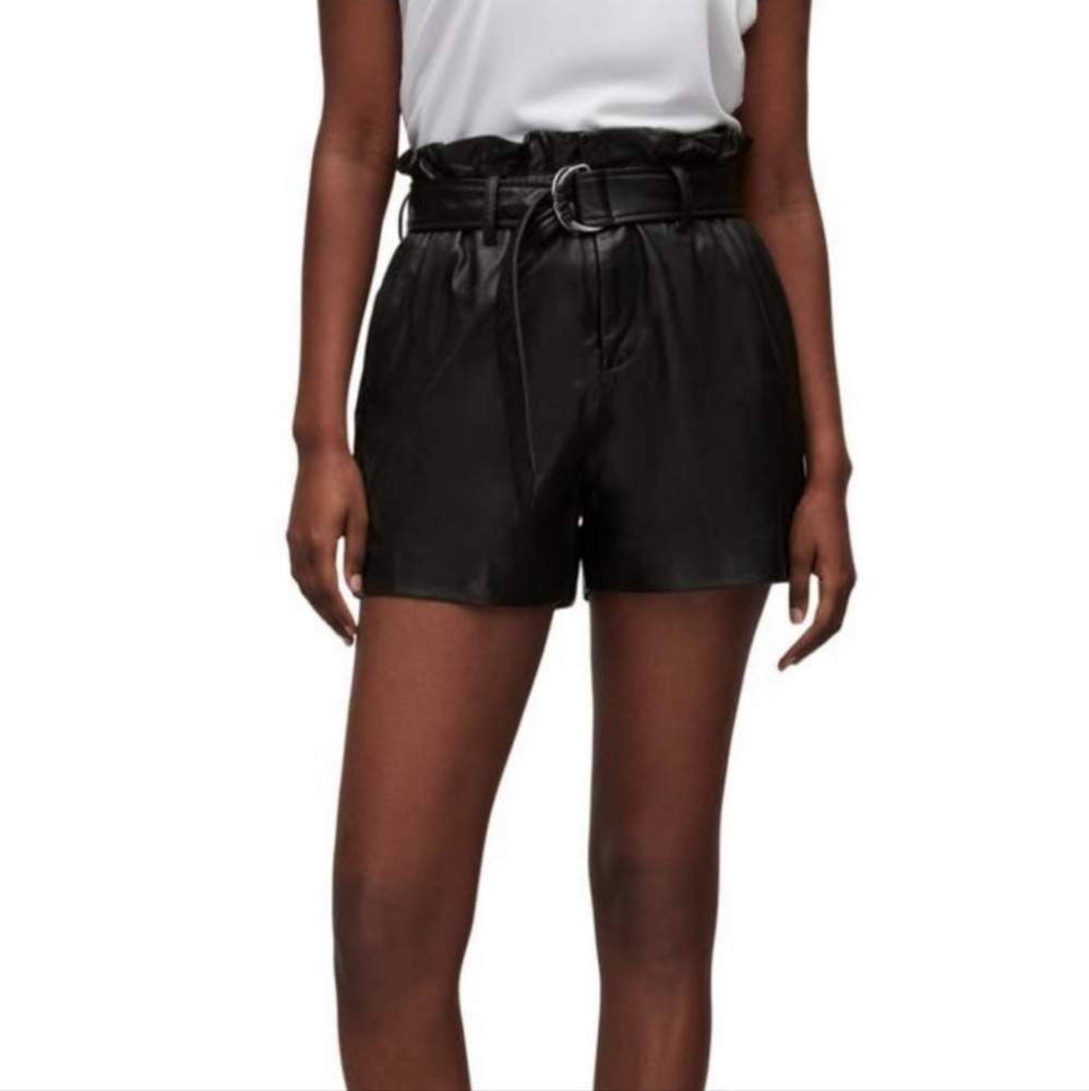 NWT Allsaints Erica Leather Paperbag Shorts Size 6